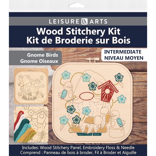 Leisure Arts&#xAE; Intermediate Gnome &#x26; Birds Wood Stitchery Kit